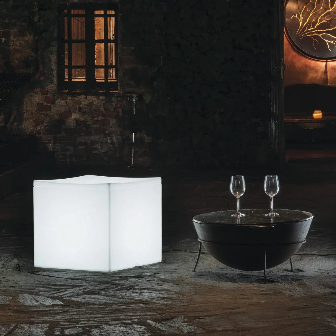 Lounge Cube Stool with Light - Serralunga