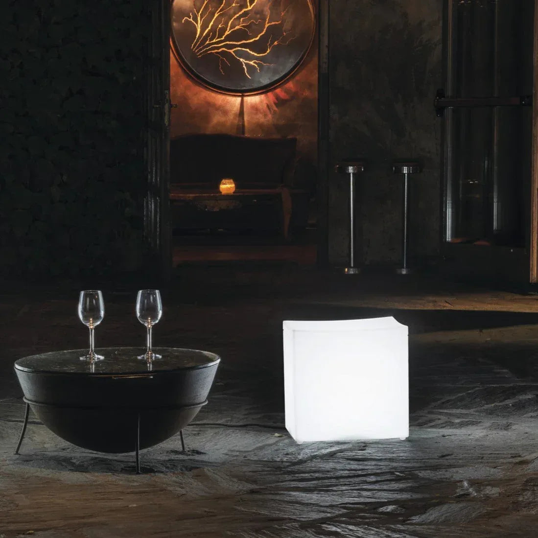 Lounge Cube Stool with Light - Serralunga